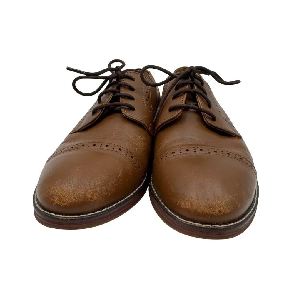 Johnston & Murphy Conard Cap Toe Oxford Brown Boys Size 5M Leather Dress Shoes